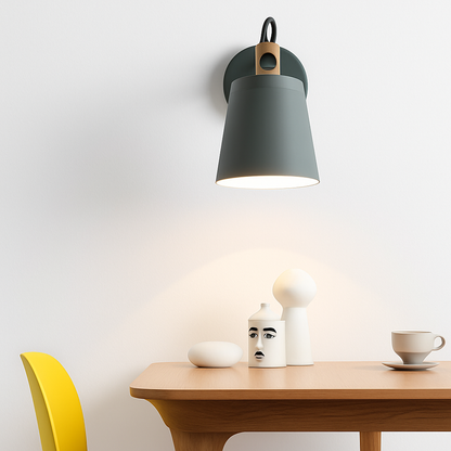 Scandinavian Wood & Metal LED Wall Sconce for Bedroom Living Room Dining Room | Modern Downlight E27 Bulb Included Black White Gray Blue