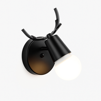 Scandinavian Wood & Metal Sconce E27 Socket 7.5×5×4.7 Inch White Black Antler Branch Reading Light Bedside Hallway Fixture Minimalist Decor