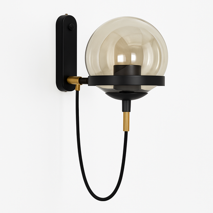 Metal Glass Globe Wall Sconce LED Light Fixture Bedroom Hallway Entryway Modern Minimalist Indoor Lighting Gold Black Finish Home Accent