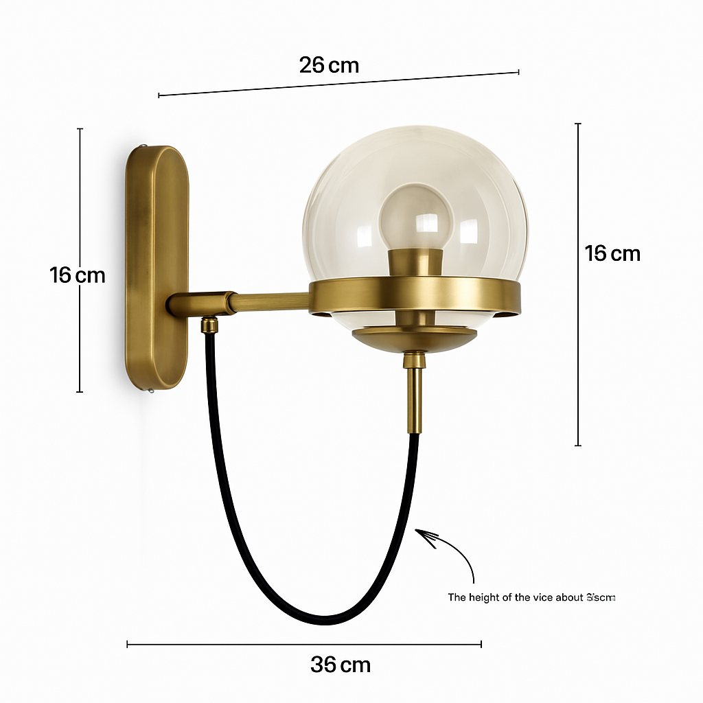 Metal Glass Globe Wall Sconce LED Light Fixture Bedroom Hallway Entryway Modern Minimalist Indoor Lighting Gold Black Finish Home Accent