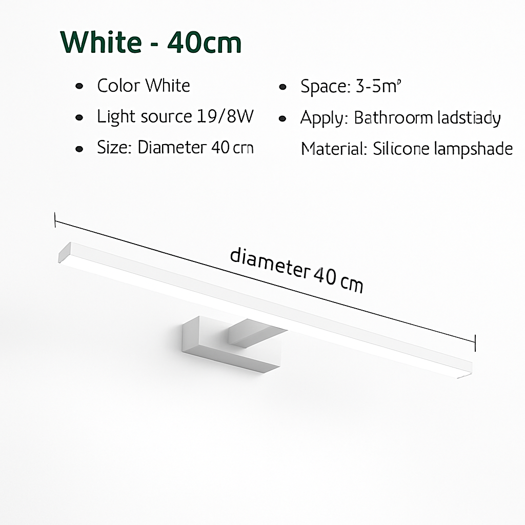 Contemporary Aluminum LED Vanity Light for Bathroom Mirror – 3 Color Temperature Settings, Wall-Mount