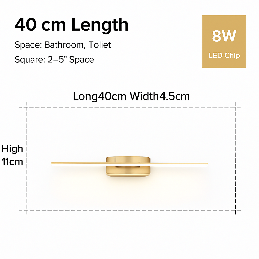 Contemporary Aluminum LED Vanity Light for Bathroom Mirror – 3 Color Temperature Settings, Wall-Mount