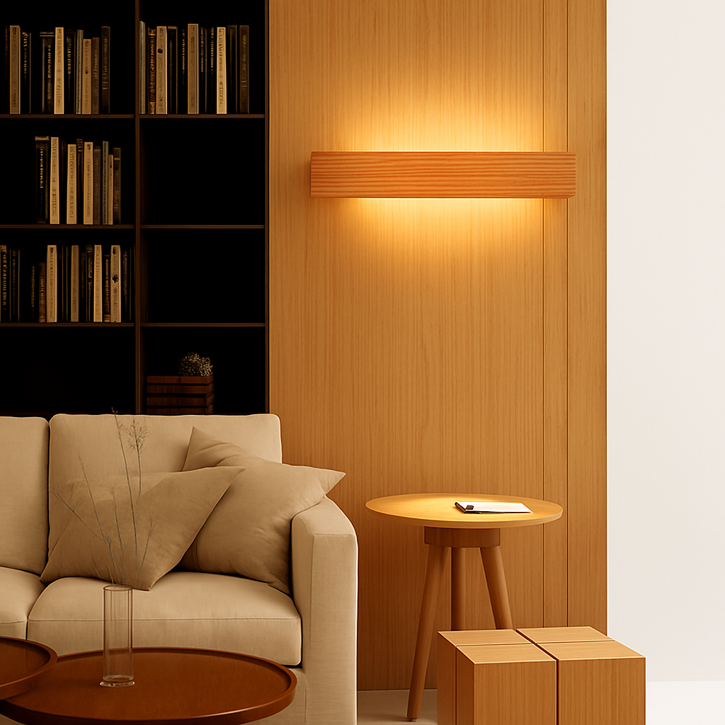 Carved Wood LED Wall Sconce Light – Rectangular Modern Ambient Fixture for Bedroom, Living Room, Bathroom – Energy Efficient Integrated