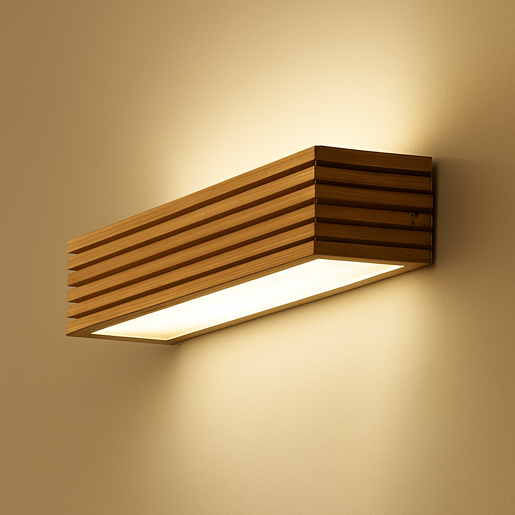 Carved Wood LED Wall Sconce Light – Rectangular Modern Ambient Fixture for Bedroom, Living Room, Bathroom – Energy Efficient Integrated