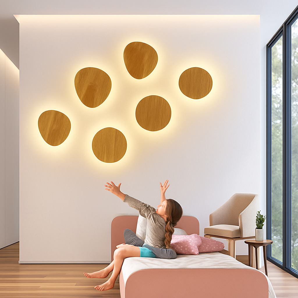 Oval Wood LED Wall Sconce with Clear Glass Shade – Scandinavian Modern Design for Bedroom, Living Room & Hotel