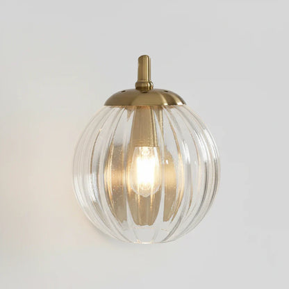 Globe Sconce 9-Inch Gold Arm Smoked Ribbed Glass Sphere Fixture Bedroom Beside Reading Light Hallway Entry Art Deco Retro Modern