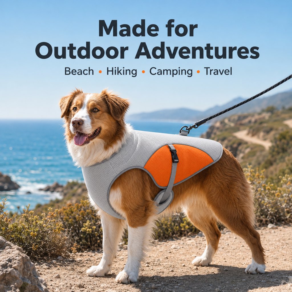 Ortekor Dog Cooling Vest for Summer Walks - Wet-to-Cool Lightweight Jacket with Leash Ring for Hot Weather Outdoor Comfort