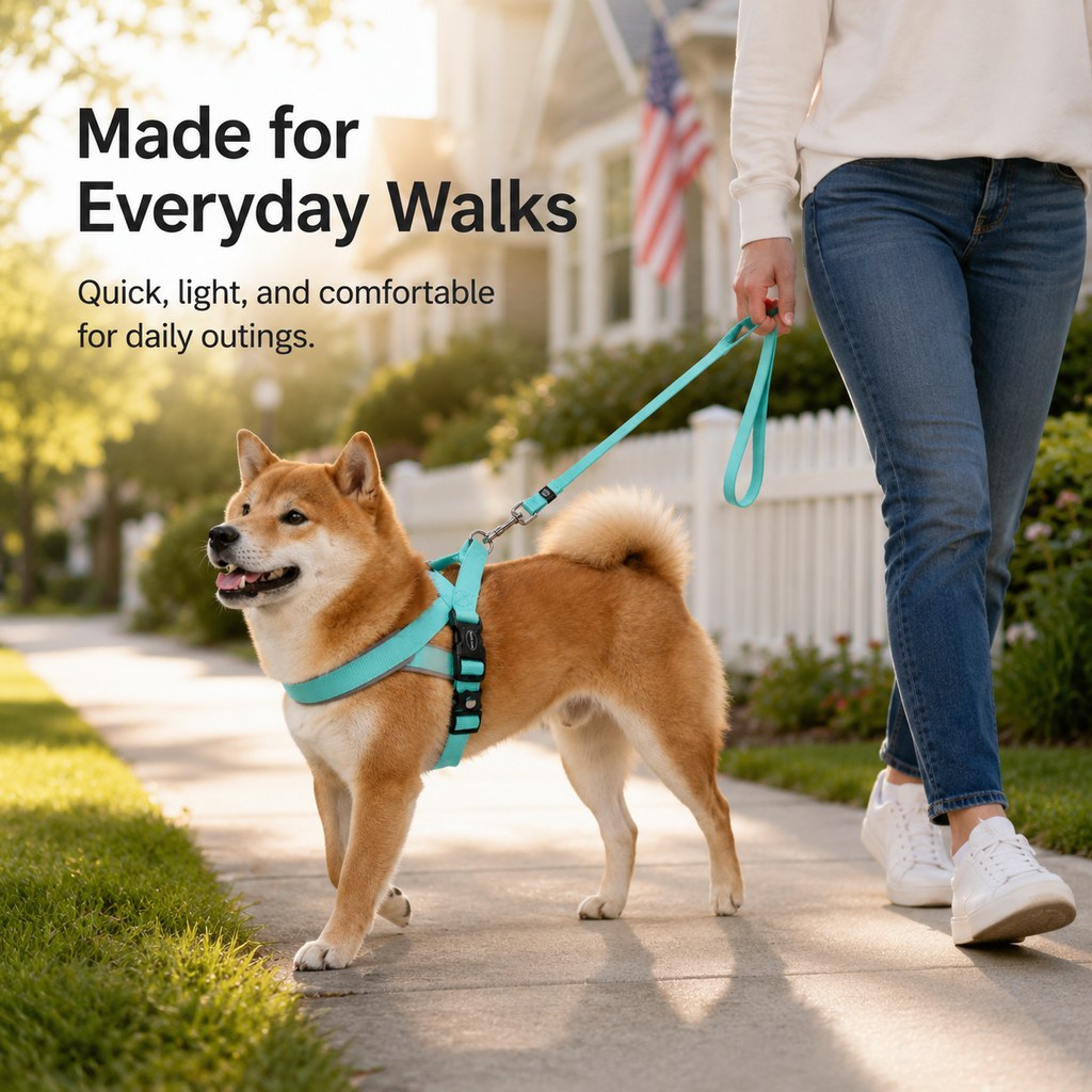 Ortekor Quick-Fit Lightweight Dog Harness & Leash Set for Daily Walks - No-Choke Step-In Comfort with Secure Buckle & Back Control Handle
