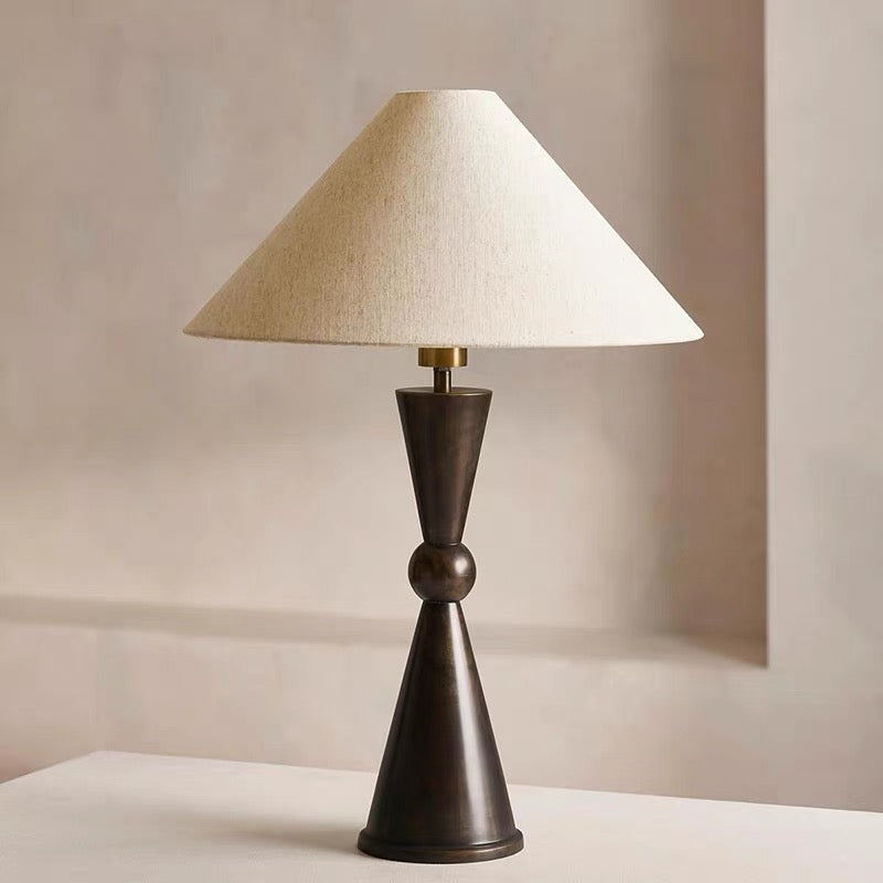 Bronze Iron Accent Lamp with Natural Linen Shade – 21.7 in Height for Nightstands, Console Tables & Entryways – Sculptural Base Design