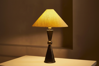 Bronze Iron Accent Lamp with Natural Linen Shade – 21.7 in Height for Nightstands, Console Tables & Entryways – Sculptural Base Design