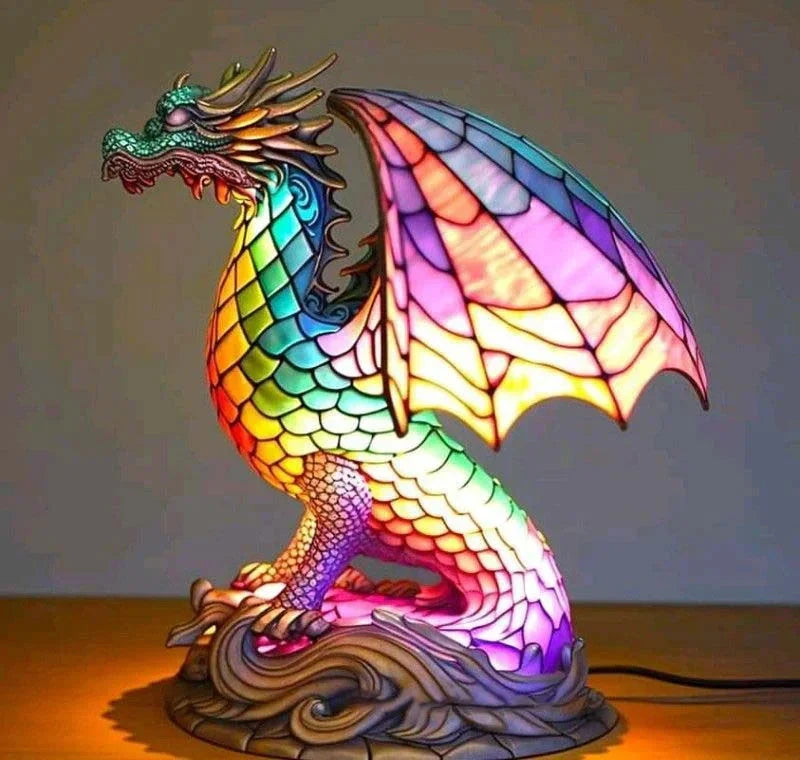 Stained Glass Wildlife Table Lamp Decorative Animal Accent Light Handcrafted Style Illumination for Bedroom Nightstand Living Room Desk