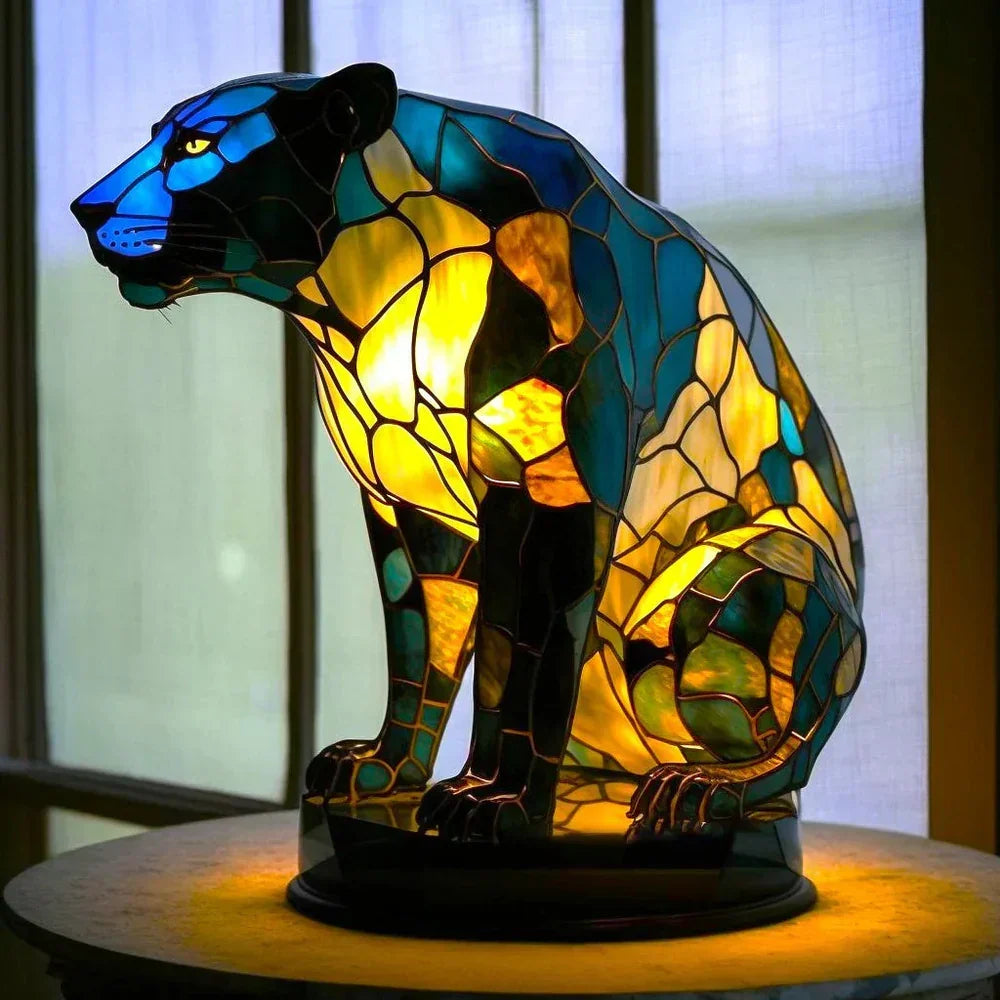 Stained Glass Wildlife Table Lamp Decorative Animal Accent Light Handcrafted Style Illumination for Bedroom Nightstand Living Room Desk
