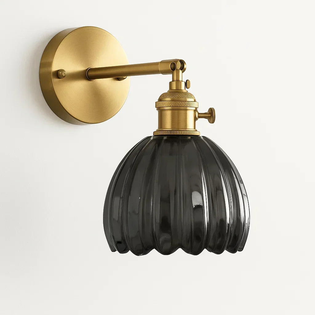 Tulip Glass Sconce with Brass Arm 7 in Floral Shade E27 Socket Bedside Hallway Ambient Light Vintage Decorative Fixture for Bedroom Living R
