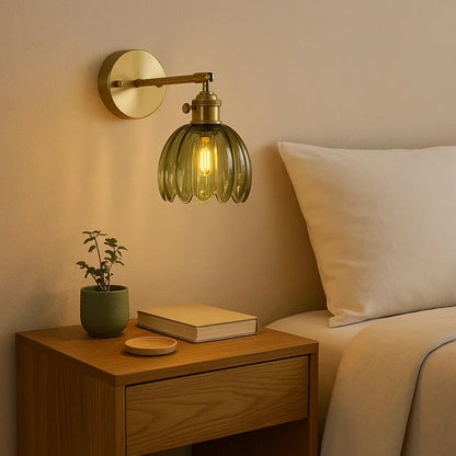 E27 Sconce with Floral Glass Shade – Brass Accent Fixture for Bedside, Entryway & Cozy Rooms – 7 in Height, Vintage-Inspired Design, Fits LE