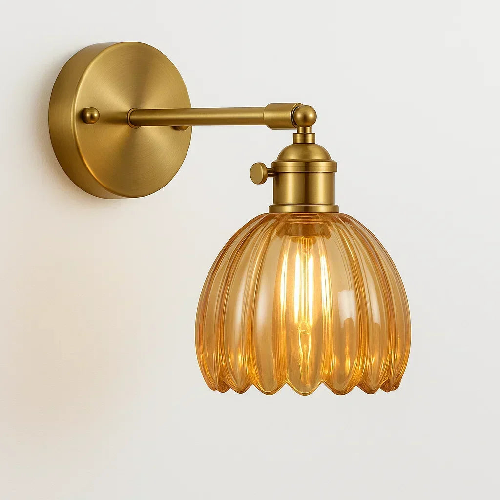 Floral Glass Wall Sconce Light Fixture with Metal Frame | Vintage Tulip Shade for Living Room, Bedroom & Hallway Lighting | E26 Socket