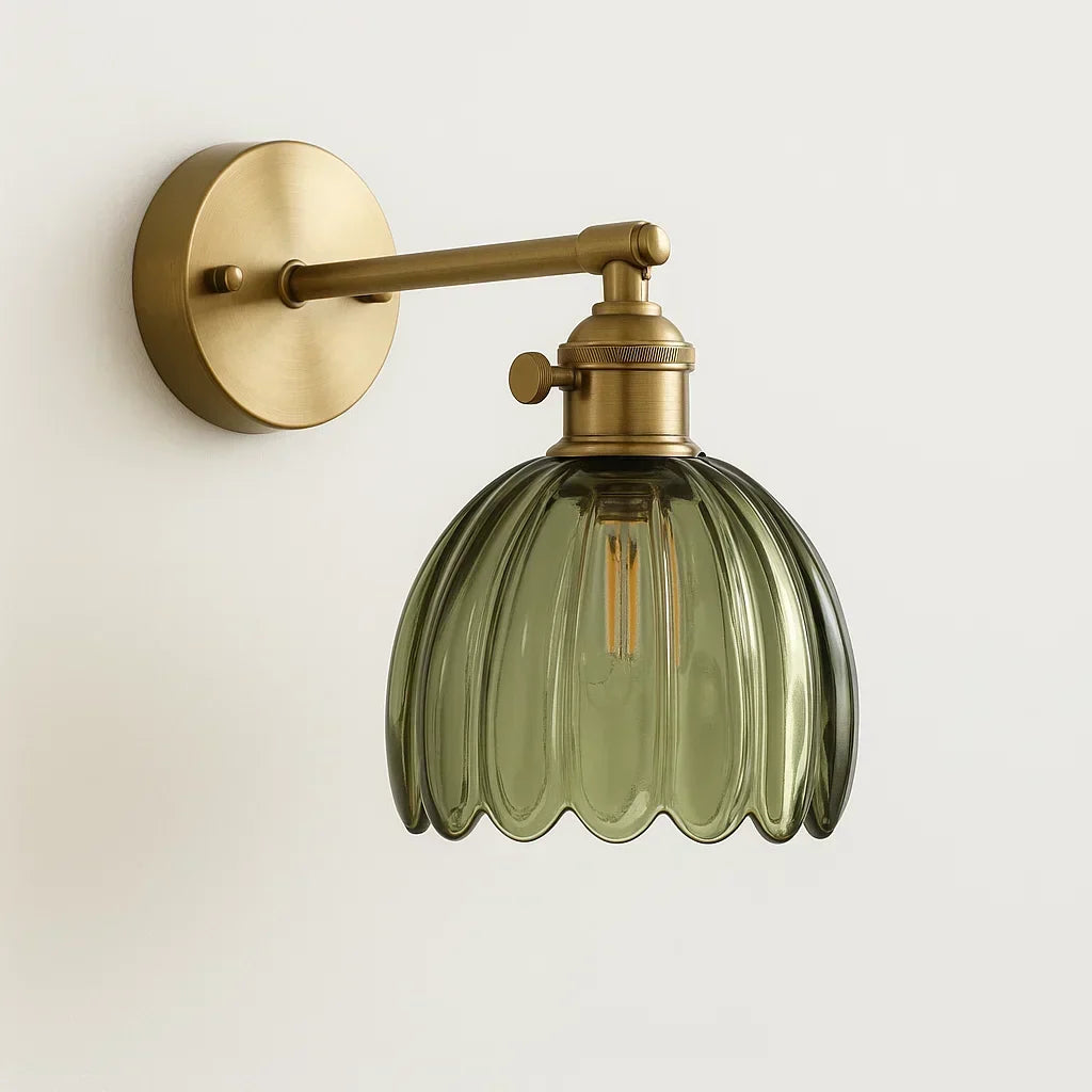 Floral Glass Wall Sconce Light Fixture with Metal Frame | Vintage Tulip Shade for Living Room, Bedroom & Hallway Lighting | E26 Socket