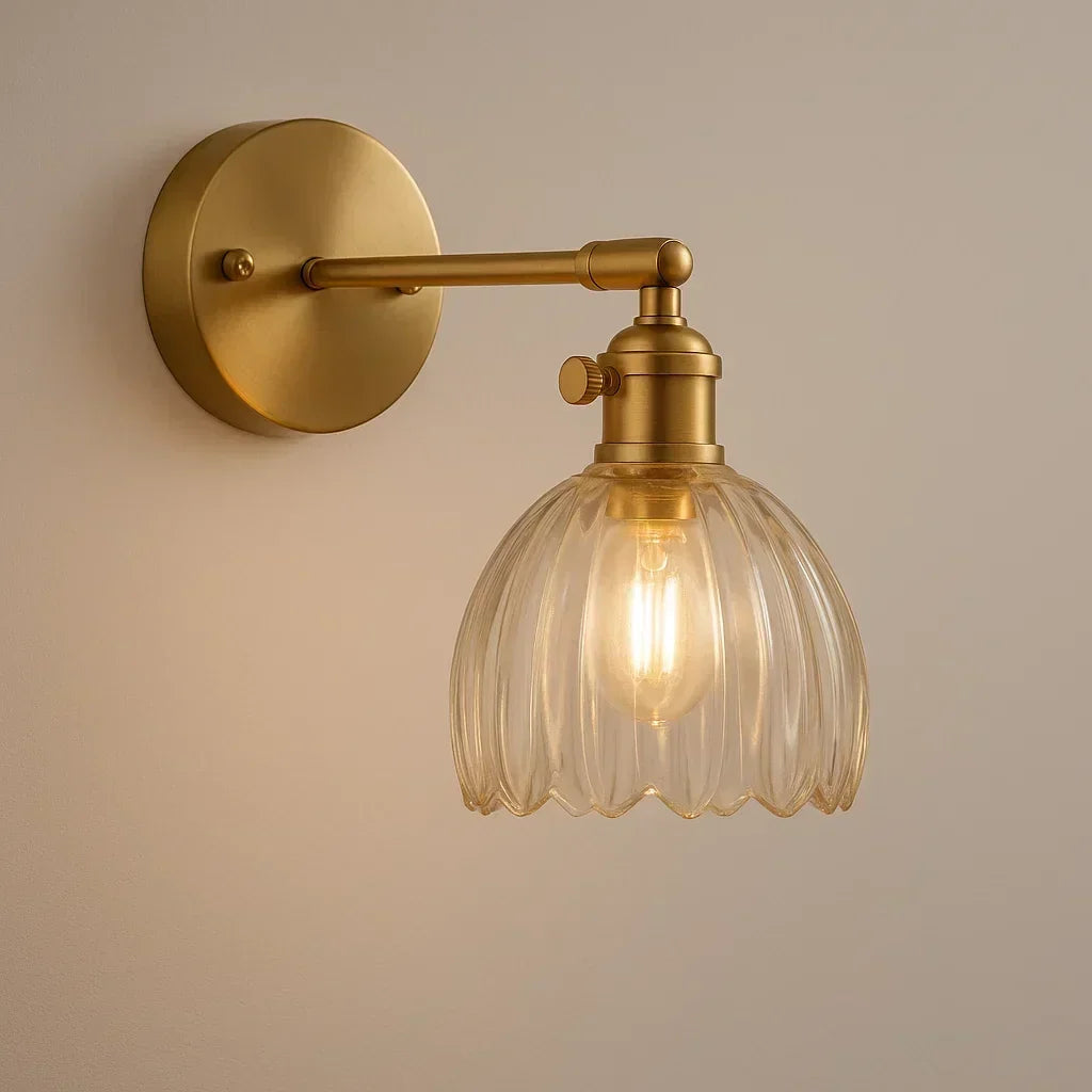 Floral Glass Wall Sconce Light Fixture with Metal Frame | Vintage Tulip Shade for Living Room, Bedroom & Hallway Lighting | E26 Socket