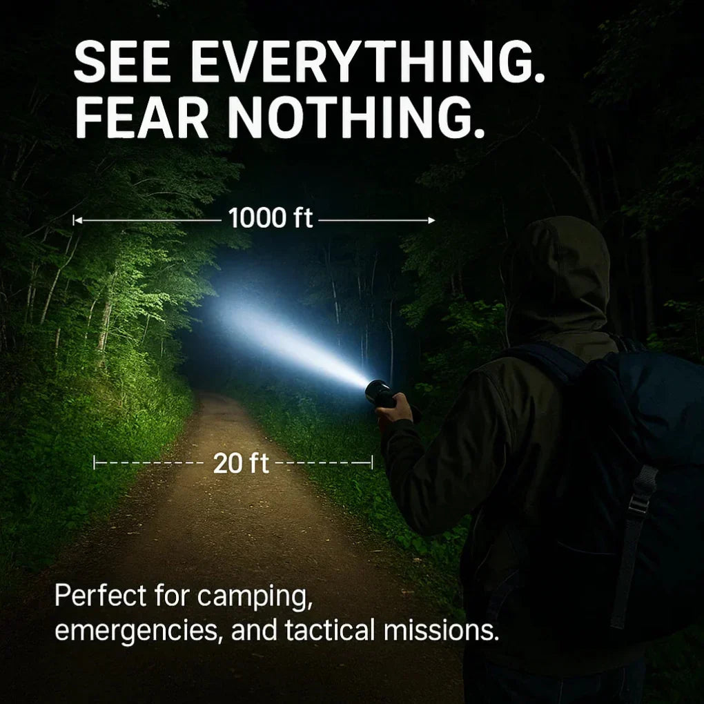 High-Lumen Rechargeable Tactical Flashlight with 5 Modes & 1640 ft Beam for Camping, Hunting & Emergency Use