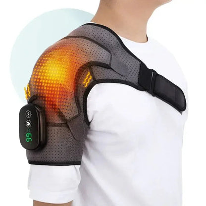 Heated Shoulder Brace with Vibration Massage & Adjustable Support Wrap for Pain Relief