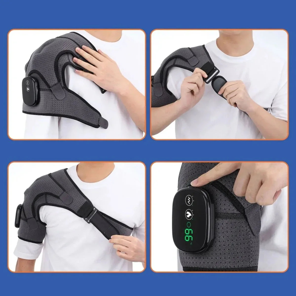 Heated Shoulder Brace with Vibration Massage & Adjustable Support Wrap for Pain Relief