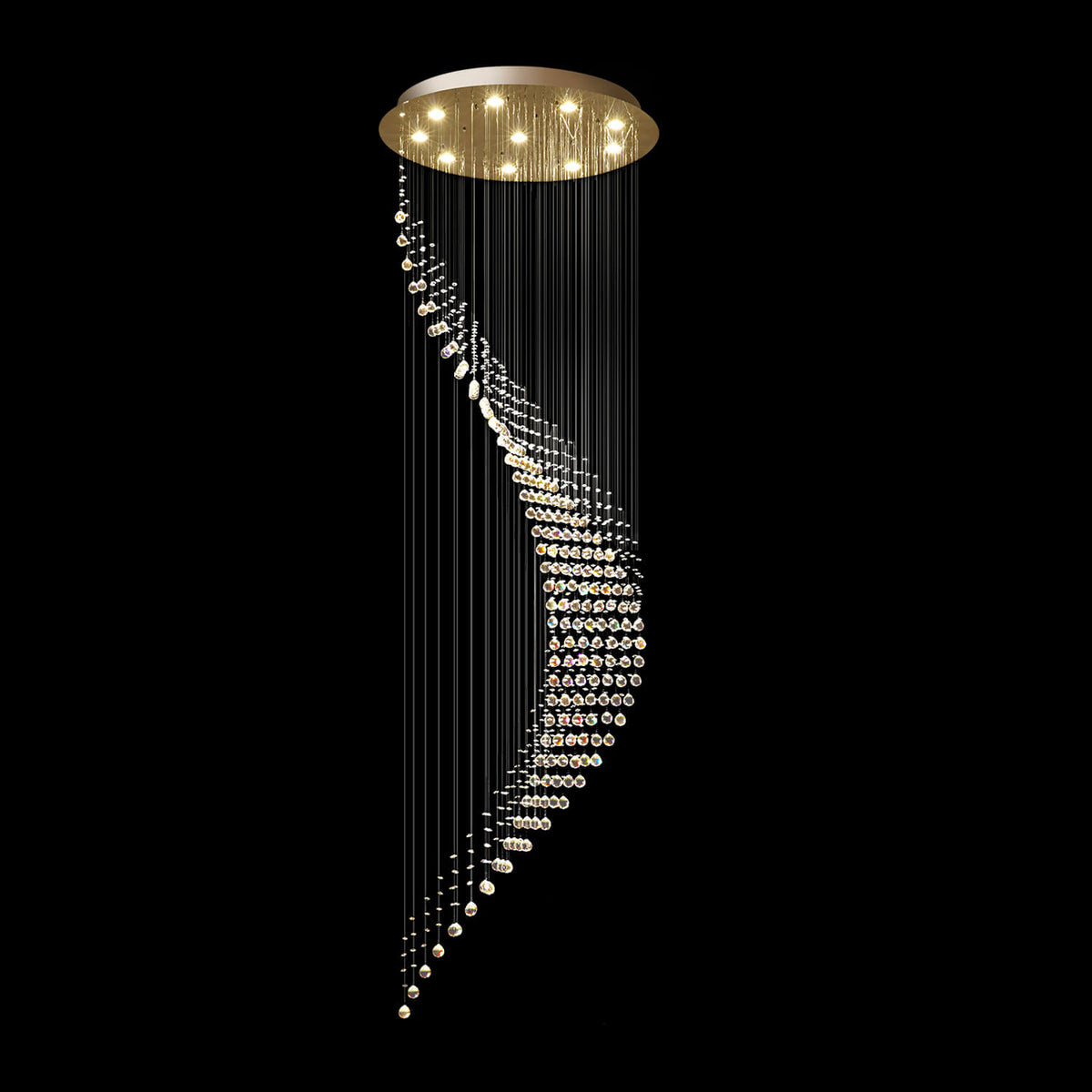 Cascading Crystal Fixture Chrome Finish GU10 Dimmable for Tall Foyers Stairwells Double-Height Rooms Adjustable Height Hanging Light