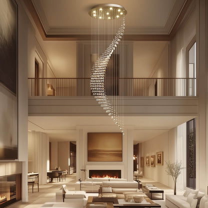 Cascading Crystal Fixture Chrome Finish GU10 Dimmable for Tall Foyers Stairwells Double-Height Rooms Adjustable Height Hanging Light