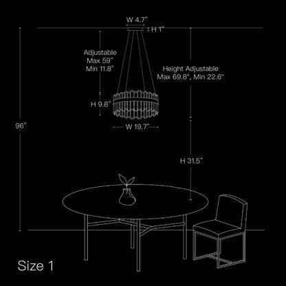 Round Crystal Chandelier Gold Metal 20-Inch Adjustable Height Ceiling Fixture Hanging Lights for Dining Tables Kitchen Islands Living Spaces