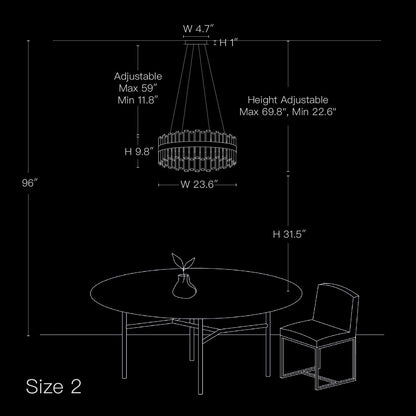 Round Crystal Chandelier Gold Metal 20-Inch Adjustable Height Ceiling Fixture Hanging Lights for Dining Tables Kitchen Islands Living Spaces