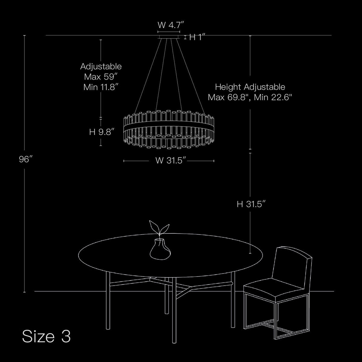 Round Crystal Chandelier Gold Metal 20-Inch Adjustable Height Ceiling Fixture Hanging Lights for Dining Tables Kitchen Islands Living Spaces