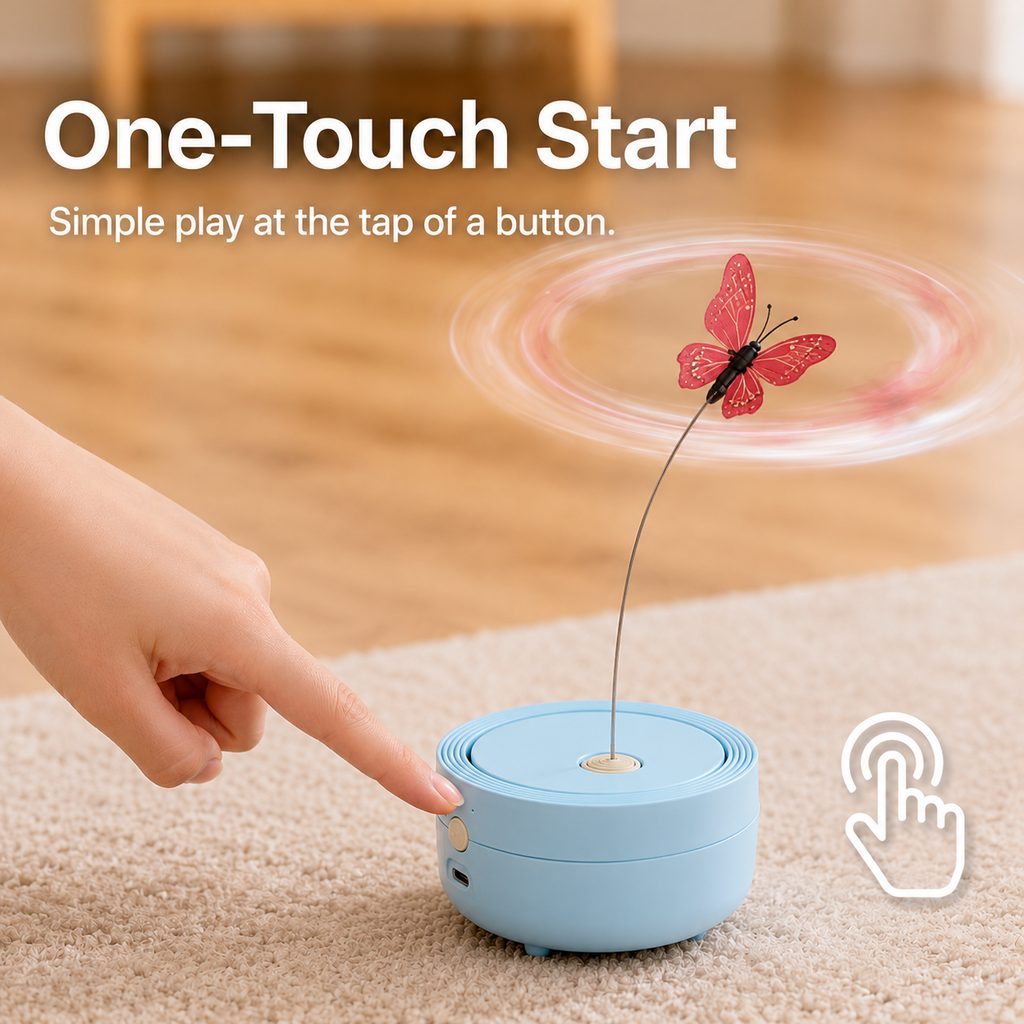 Ortekor FlutterFly 360 Automatic Butterfly Cat Toy for Indoor Cats - Hands-Free Self-Play Teaser to Beat Boredom