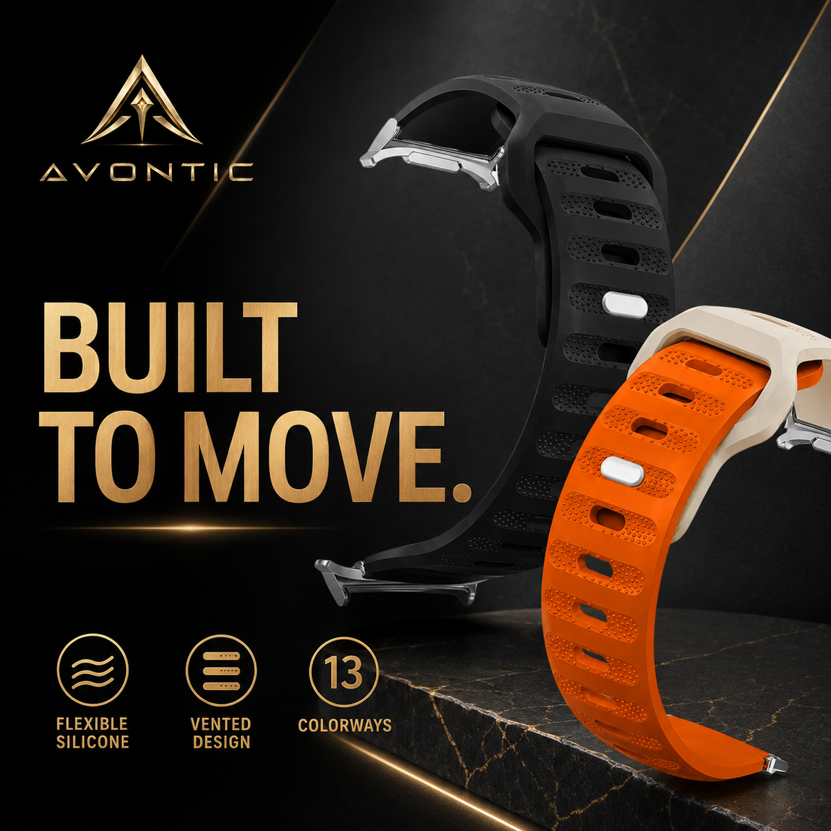 Flexible Silicone Sport Watch Band for Samsung Galaxy Watches – Vented Athletic Design with 13 Colors for 40mm 44mm 46mm 47mm