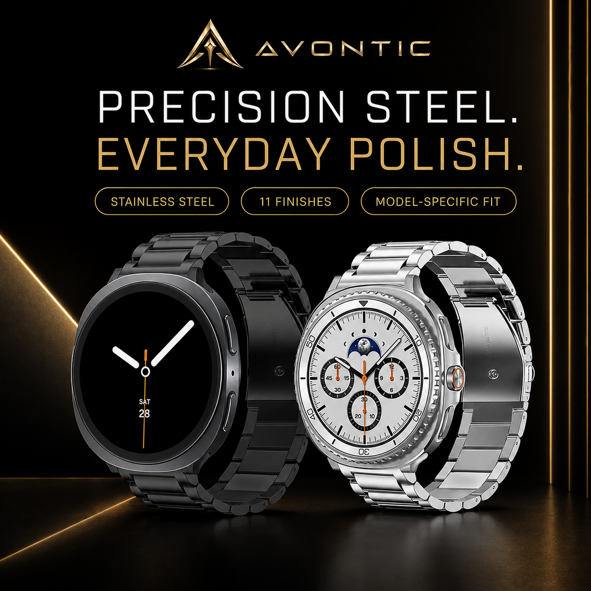 Stainless Steel Link Band for Galaxy Watch 9, Watch 8 & Watch 8 Classic – Premium Metal Bracelet Strap with Quick-Release Links – Fits