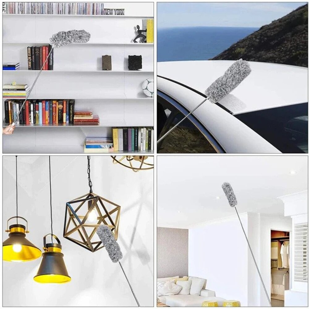 Extendable Microfiber Duster with Bendable Head 34–110 Inches for High Ceilings Fans Cobwebs Washable Lightweight Gray Pole Household Indoor
