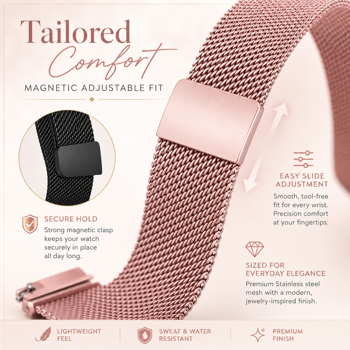 Stainless Steel Mesh Wristband for Garmin Venu Smartwatch – Quick-Release Metal Strap