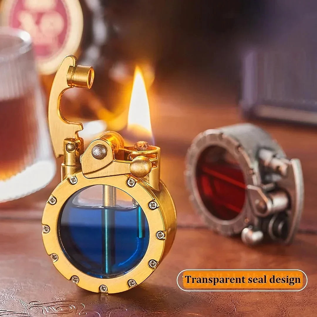 Refillable Fluid Lighter with See-Through Fuel Window – Metal Body, Flip-Top Ignition, Vintage Style for Everyday Carry & Collectors
