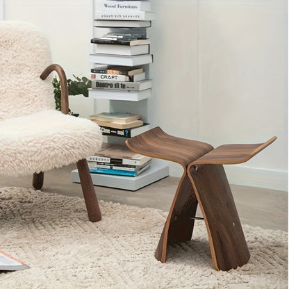 Solid Wood Butterfly Stool – Compact Accent Seat for Entryway, Living Room & Home Office