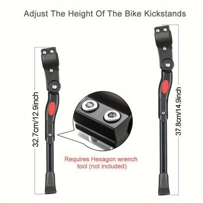 Adjustable Bike Kickstand 12.9-14.9 Inches Aluminum Side Stand for Road Hybrid Commuter E-Bikes Universal Fit Lightweight