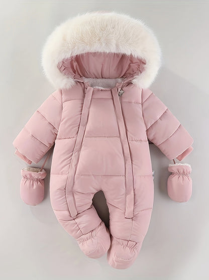 Insulated Infant Jumpsuit with Hood and Mittens for Stroller Trips | Cold Season One-Piece Outfit | Newborn Through 12 Months Gray Quilted B