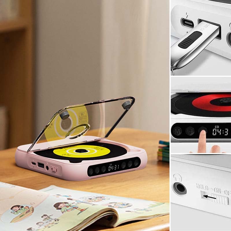 Rechargeable Disc Player with Bluetooth 5.3 Wireless Audio for Home Travel Study Music MP3 CD-R Support 3.5mm Headphone Jack USB-C Charging