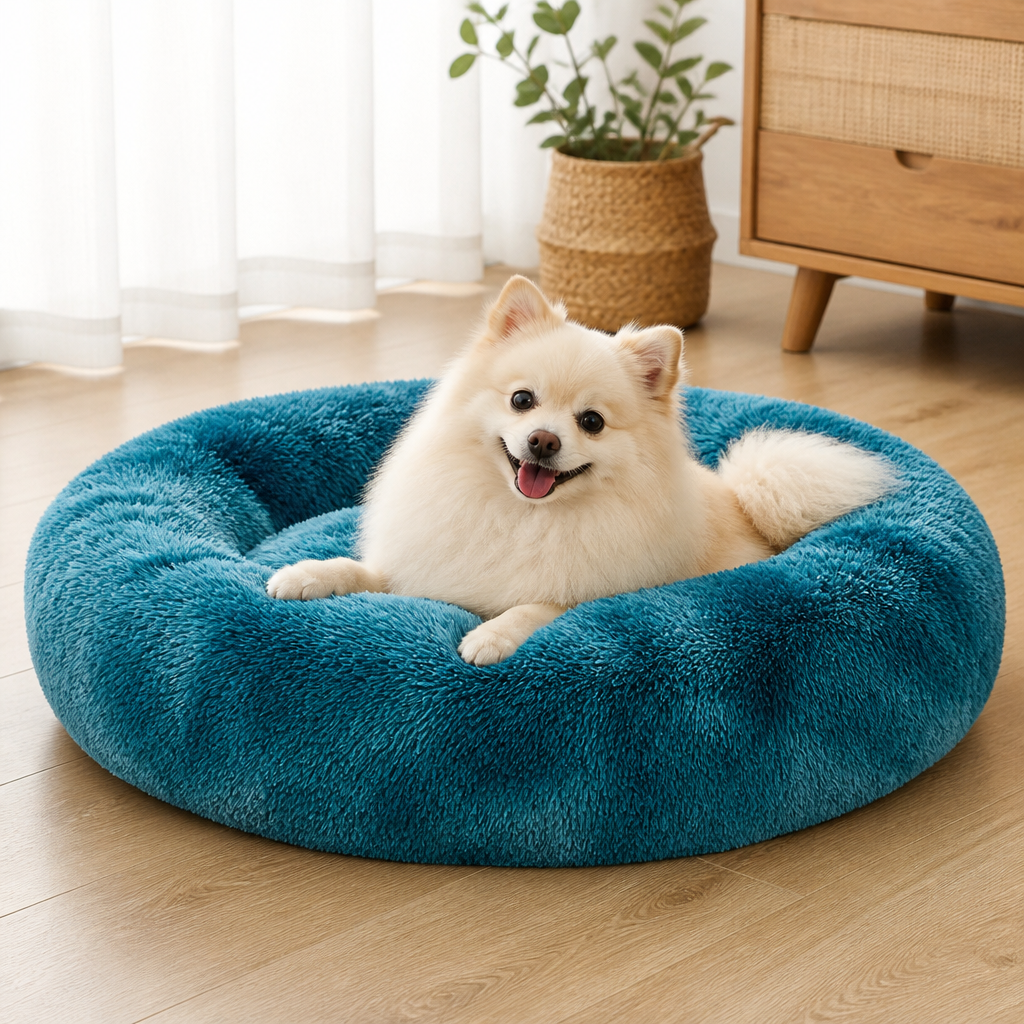 Ortekor Plush Long-Pile Tie-Dye Round Dog Bed