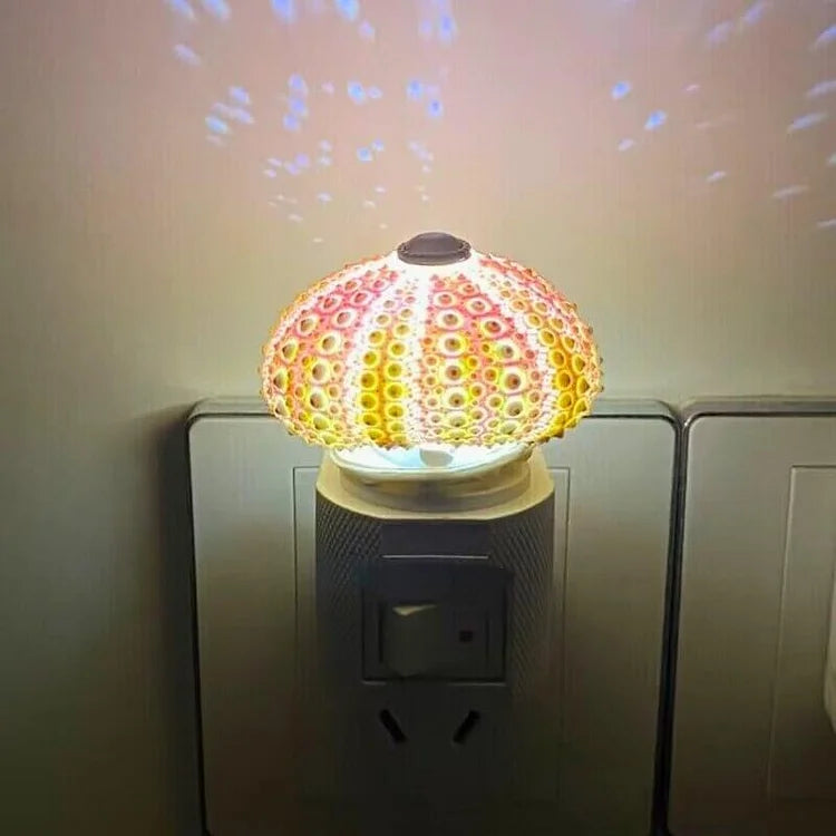 Sea Urchin Shell Night Light with Gold-Tone Base – Coastal Accent Lamp for Bedroom, Living Room & Nursery