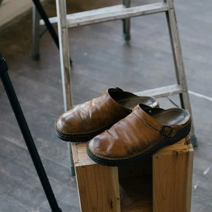 Men's Wooden Clogs with Open Back – Slip-On Mules with Rubber Sole for Work, Home & Casual Wear