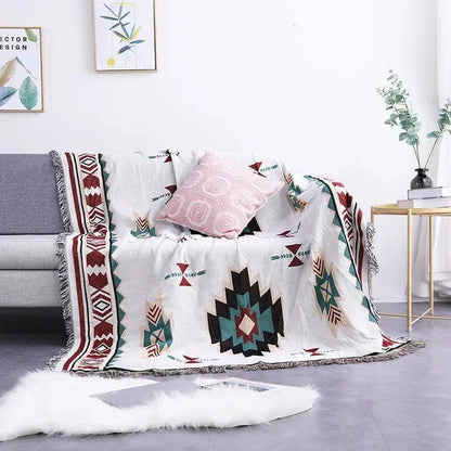 Jacquard Woven Accent Blanket with Fringe for Couch Bed Chair 51x63 in 63x87 in Multicolor Cotton Poly Blend Bohemian Home Decor