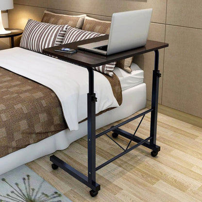 Rolling Height-Adjustable Laptop Desk with Steel Frame & Wheels – Portable Workstation for Bedside, Sofa, Home Office & Living Room Use – Mo