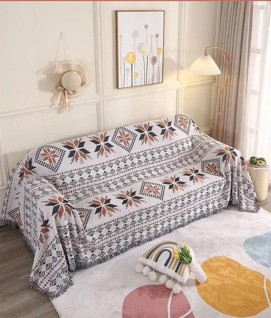 Jacquard Woven Accent Blanket with Fringe for Couch Bed Chair 51x63 in 63x87 in Multicolor Cotton Poly Blend Bohemian Home Decor