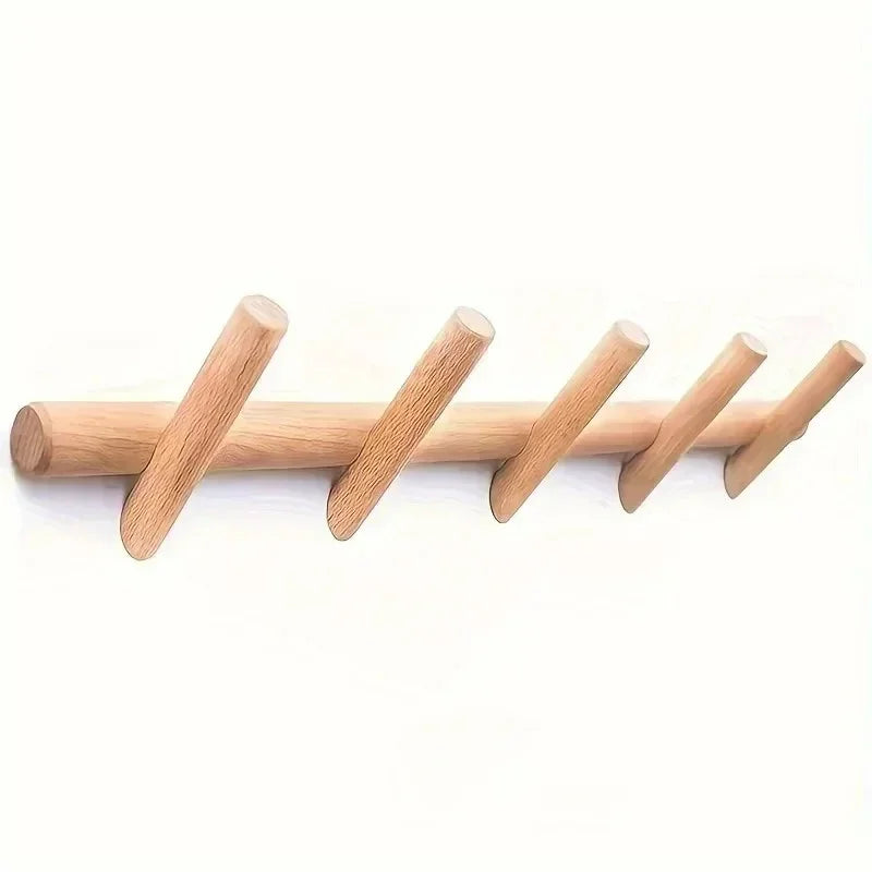 Entryway Peg Rail Hooks Solid Oak Wood 4 or 5 Hook Options Wall Mount Coat Hanger for Bedroom Bathroom Mudroom Minimalist Scandinavian Decor