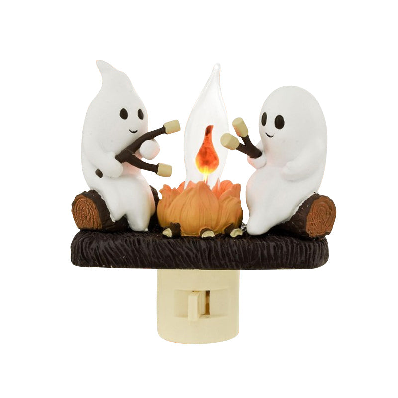 Flickering Campfire Ghost Night Light LED Resin Figurine for Kids Bedrooms Halloween Decor Ambient Lighting Whimsical Tabletop Lamp