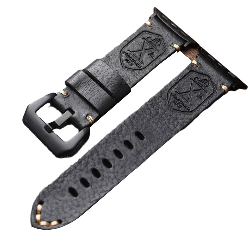 Vintage Full-Grain Leather Apple Watch Band | Handcrafted Strap with Patina Finish for 40mm 41mm 42mm 44mm 45mm 49mm | Classic Buckle Design