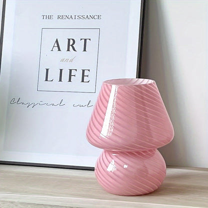 Hand-Blown Glass Mushroom Table Lamp USB Dimmable LED Bedside Light Retro Swirl Accent Lighting for Bedroom Living Room Desk