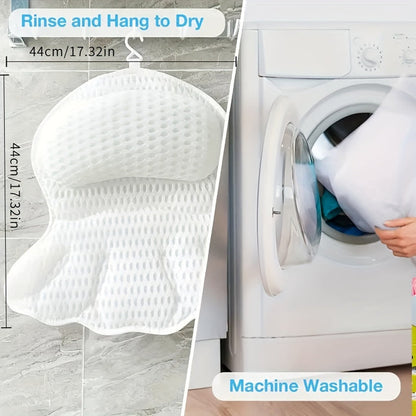 Spa Bath Pillow with Neck and Back Support – 4D Air Mesh Cushion with Suction Cups for Bathtub Relaxation